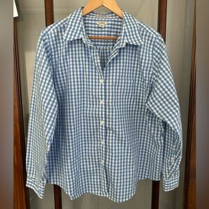 LL Bean Blue Gingham Long Sleeve Wrinkle Free Button Up Shirt XL PETITE Cotton
